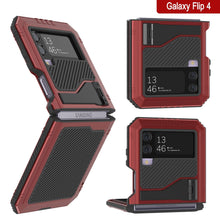 Cargar imagen en el visor de la galería, Funda de metal Galaxy Z Flip4, resistente de grado militar, cubierta de armadura de cuerpo completo resistente [Rojo]
