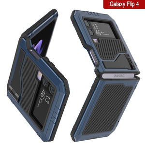 Carcasa de metal Galaxy Z Flip4, cubierta de armadura resistente de grado militar de cuerpo completo [azul].