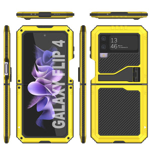 Funda de metal Galaxy Z Flip4, cubierta de armadura resistente de grado militar, cuerpo completo duro [neón].