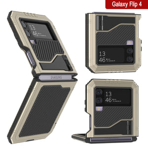 Estuche de metal para Galaxy Z Flip4, cubierta de armadura de grado militar resistente, cuerpo completo duro [oro]