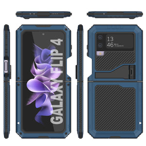 Carcasa de metal Galaxy Z Flip4, cubierta de armadura resistente de grado militar de cuerpo completo [azul].