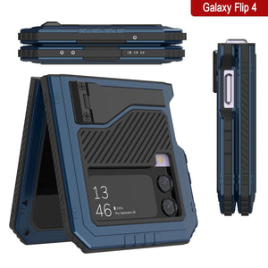 Carcasa de metal Galaxy Z Flip4, cubierta de armadura resistente de grado militar de cuerpo completo [azul].