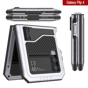 Estuche de metal Galaxy Z Flip4, resistente con grado militar, cubierta de armadura de cuerpo completo [blanco]