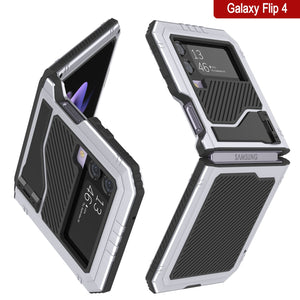 Estuche de metal Galaxy Z Flip4, resistente con grado militar, cubierta de armadura de cuerpo completo [blanco]