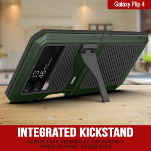 Carcasa de metal Galaxy Z Flip4, cubierta resistente de grado militar de cuerpo completo duro [verde oscuro].