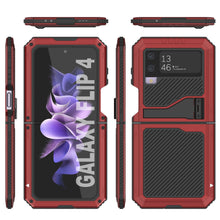 Cargar imagen en el visor de la galería, Funda de metal Galaxy Z Flip4, resistente de grado militar, cubierta de armadura de cuerpo completo resistente [Rojo]
