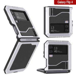 Estuche de metal Galaxy Z Flip4, resistente con grado militar, cubierta de armadura de cuerpo completo [blanco]