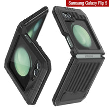 Cargar imagen en el visor de la galería, Estuche de metal Galaxy Z Flip5, cubierta de armadura resistente de grado militar de servicio pesado para cuerpo completo [negro].
