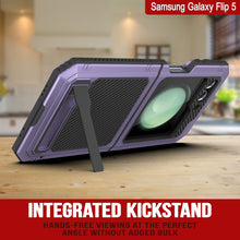 Cargar imagen en el visor de la galería, Carcasa de metal para Galaxy Z Flip 5, cubierta de armadura resistente de grado militar, cuerpo completo y resistente [Morado].
