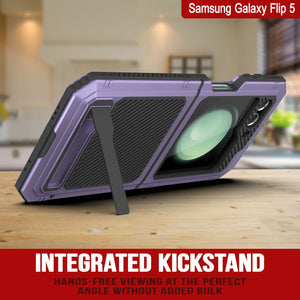 Carcasa de metal para Galaxy Z Flip 5, cubierta de armadura resistente de grado militar, cuerpo completo y resistente [Morado].