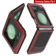 Load image into Gallery viewer, Funda de metal Galaxy Z Flip5, resistente militar de grado de armadura, cubierta dura de cuerpo completo [Roja].
