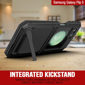 Estuche de metal Galaxy Z Flip5, cubierta de armadura resistente de grado militar de servicio pesado para cuerpo completo [negro].