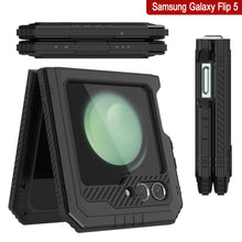 Cargar imagen en el visor de la galería, Estuche de metal Galaxy Z Flip5, cubierta de armadura resistente de grado militar de servicio pesado para cuerpo completo [negro].
