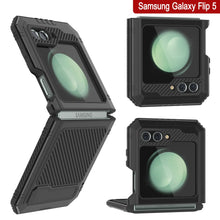 Cargar imagen en el visor de la galería, Estuche de metal Galaxy Z Flip5, cubierta de armadura resistente de grado militar de servicio pesado para cuerpo completo [negro].
