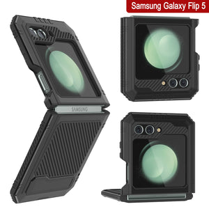 Estuche de metal Galaxy Z Flip5, cubierta de armadura resistente de grado militar de servicio pesado para cuerpo completo [negro].