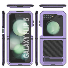 Cargar imagen en el visor de la galería, Carcasa de metal para Galaxy Z Flip 5, cubierta de armadura resistente de grado militar, cuerpo completo y resistente [Morado].
