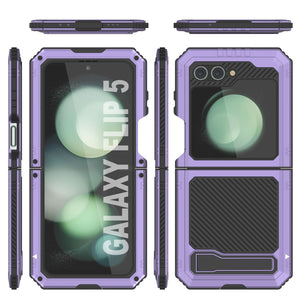 Carcasa de metal para Galaxy Z Flip 5, cubierta de armadura resistente de grado militar, cuerpo completo y resistente [Morado].
