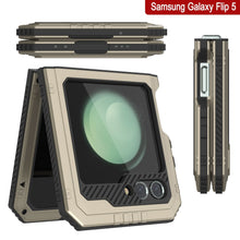 Cargar imagen en el visor de la galería, Funda de metal Galaxy Z Flip5, cubierta resistente de grado militar de armadura completa para el cuerpo duro [Dorado].
