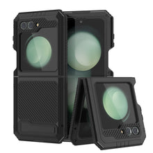 Cargar imagen en el visor de la galería, Estuche de metal Galaxy Z Flip5, cubierta de armadura resistente de grado militar de servicio pesado para cuerpo completo [negro].
