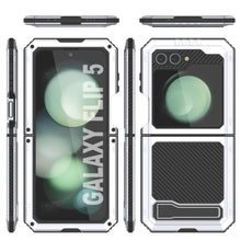 Load image into Gallery viewer, Carcasa de metal Galaxy Z Flip5, resistente de grado militar, con cubierta de armadura de servicio pesado que protege todo el cuerpo [Blanco].
