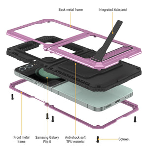 Funda Galaxy Z Flip5 de Metal, Cubierta de Alta Resistencia de Grado Militar, Cuerpo Completo, Dura [Rosa]