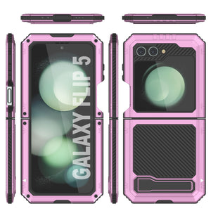 Funda Galaxy Z Flip5 de Metal, Cubierta de Alta Resistencia de Grado Militar, Cuerpo Completo, Dura [Rosa]