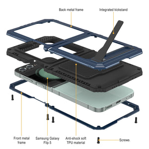 Estuche de metal Galaxy Z Flip5, cubierta resistente de grado militar para todo el cuerpo [azul]