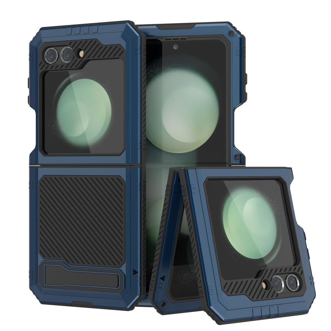 Estuche de metal Galaxy Z Flip5, cubierta resistente de grado militar para todo el cuerpo [azul]