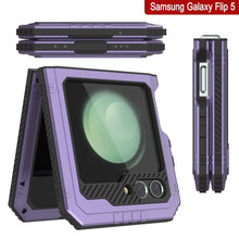 Cargar imagen en el visor de la galería, Carcasa de metal para Galaxy Z Flip 5, cubierta de armadura resistente de grado militar, cuerpo completo y resistente [Morado].
