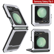 Cargar imagen en el visor de la galería, Carcasa de metal Galaxy Z Flip5, resistente de grado militar, con cubierta de armadura de servicio pesado que protege todo el cuerpo [Blanco].
