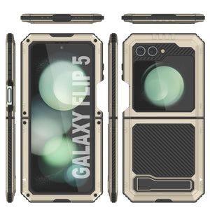 Funda de metal Galaxy Z Flip5, cubierta resistente de grado militar de armadura completa para el cuerpo duro [Dorado].