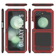 Load image into Gallery viewer, Funda de metal Galaxy Z Flip5, resistente militar de grado de armadura, cubierta dura de cuerpo completo [Roja].
