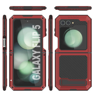 Funda de metal Galaxy Z Flip5, resistente militar de grado de armadura, cubierta dura de cuerpo completo [Roja].