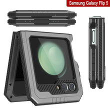 Cargar imagen en el visor de la galería, Funda protectora resistente de grado militar para Galaxy Z Flip5 con acabado metálico [plata]. Cubre todo el cuerpo y proporciona una armadura resistente.

