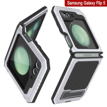 Load image into Gallery viewer, Carcasa de metal Galaxy Z Flip5, resistente de grado militar, con cubierta de armadura de servicio pesado que protege todo el cuerpo [Blanco].
