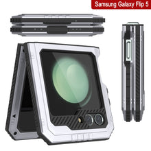 Load image into Gallery viewer, Carcasa de metal Galaxy Z Flip5, resistente de grado militar, con cubierta de armadura de servicio pesado que protege todo el cuerpo [Blanco].
