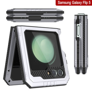 Carcasa de metal Galaxy Z Flip5, resistente de grado militar, con cubierta de armadura de servicio pesado que protege todo el cuerpo [Blanco].