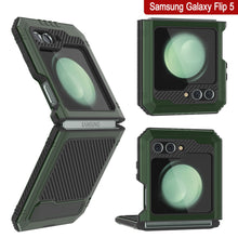 Cargar imagen en el visor de la galería, Carcasa de metal Galaxy Z Flip5, funda de armadura de grado militar resistente, cubierta completa de cuerpo duro [verde oscuro].
