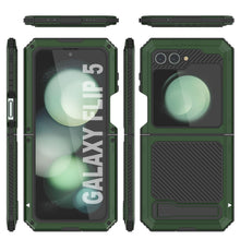 Cargar imagen en el visor de la galería, Carcasa de metal Galaxy Z Flip5, funda de armadura de grado militar resistente, cubierta completa de cuerpo duro [verde oscuro].
