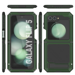 Carcasa de metal Galaxy Z Flip5, funda de armadura de grado militar resistente, cubierta completa de cuerpo duro [verde oscuro].