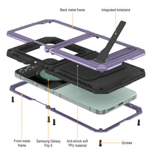 Cargar imagen en el visor de la galería, Carcasa de metal para Galaxy Z Flip 5, cubierta de armadura resistente de grado militar, cuerpo completo y resistente [Morado].
