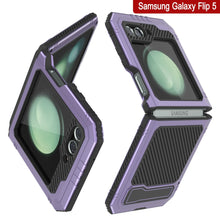 Cargar imagen en el visor de la galería, Carcasa de metal para Galaxy Z Flip 5, cubierta de armadura resistente de grado militar, cuerpo completo y resistente [Morado].
