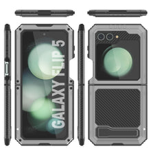 Cargar imagen en el visor de la galería, Funda protectora resistente de grado militar para Galaxy Z Flip5 con acabado metálico [plata]. Cubre todo el cuerpo y proporciona una armadura resistente.
