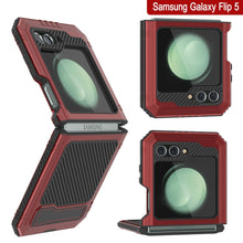 Load image into Gallery viewer, Funda de metal Galaxy Z Flip5, resistente militar de grado de armadura, cubierta dura de cuerpo completo [Roja].
