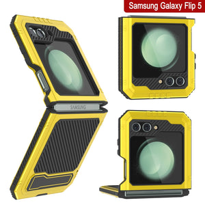 Carcasa Metálica Galaxy Z Flip5, Cubierta de Armadura de Grado Militar Resistente, Cuerpo Completo Duro [Neón]