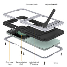 Cargar imagen en el visor de la galería, Carcasa de metal Galaxy Z Flip5, resistente de grado militar, con cubierta de armadura de servicio pesado que protege todo el cuerpo [Blanco].
