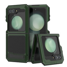 Cargar imagen en el visor de la galería, Carcasa de metal Galaxy Z Flip5, funda de armadura de grado militar resistente, cubierta completa de cuerpo duro [verde oscuro].
