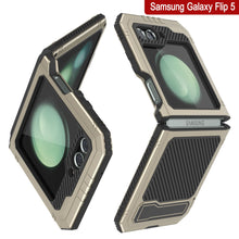 Cargar imagen en el visor de la galería, Funda de metal Galaxy Z Flip5, cubierta resistente de grado militar de armadura completa para el cuerpo duro [Dorado].
