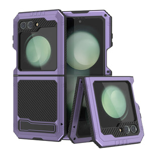Carcasa de metal para Galaxy Z Flip 5, cubierta de armadura resistente de grado militar, cuerpo completo y resistente [Morado].