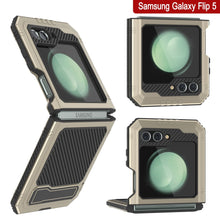 Cargar imagen en el visor de la galería, Funda de metal Galaxy Z Flip5, cubierta resistente de grado militar de armadura completa para el cuerpo duro [Dorado].
